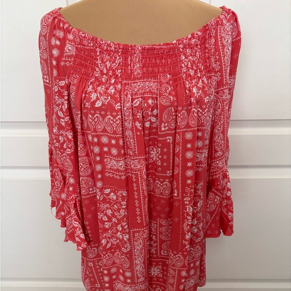 Cato Boho Off-Shoulder Peasant Top XL Orange White Paisley Floral Print - Picture 1 of 10